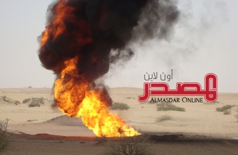 مسلحون قبليون يفجرون أنبوب النفط في وادي عبيده بمارب مسلحون قبليون يفجرون أنبوب النفط في وادي عبيده بمارب